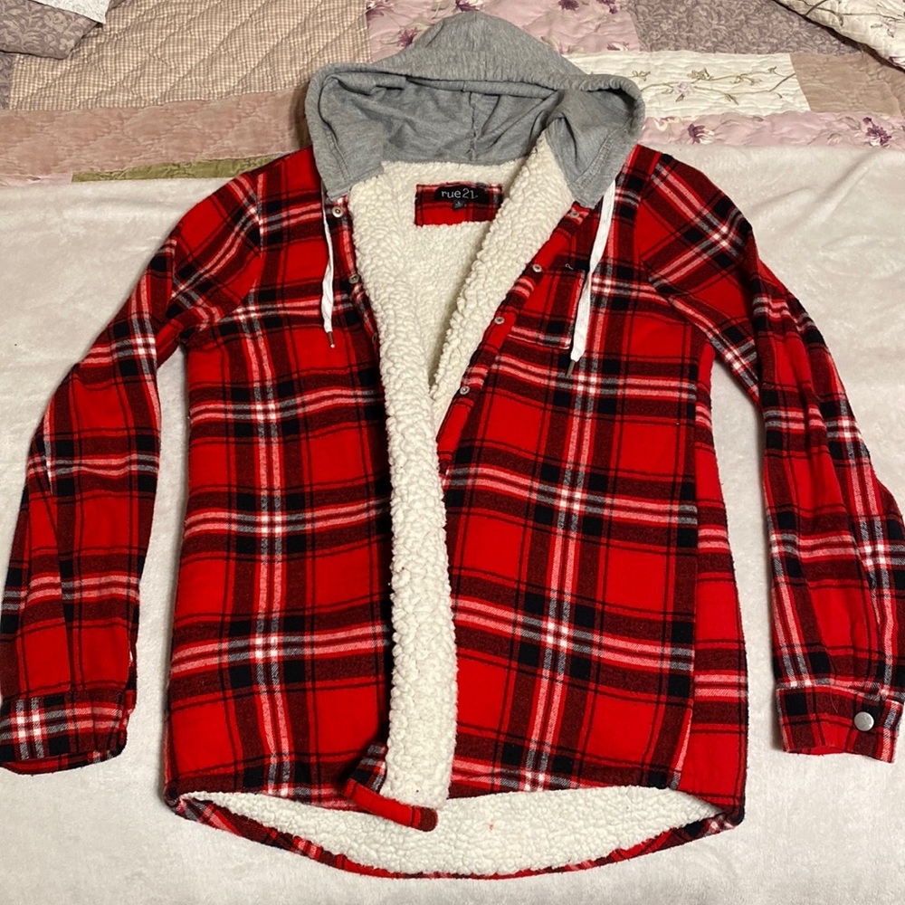 Button Up Flannel Jacket w Hood